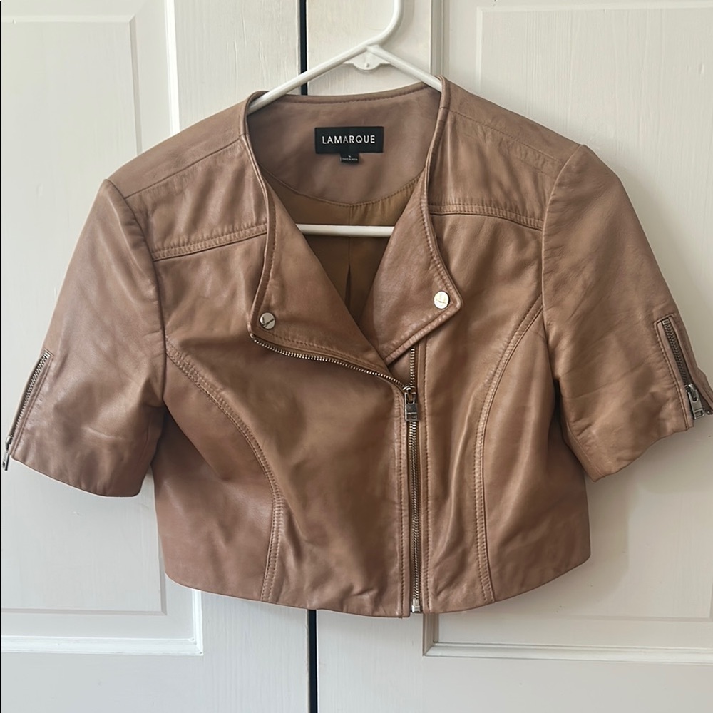Lamarque Tan Leather Jacket with Classic Bomber Style